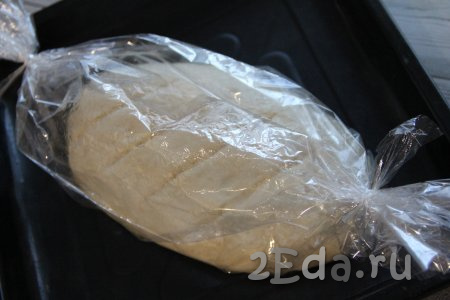 Поставить хлеб в рукаве для запекания в разогретую духовку и выпекать при температуре 200 градусов минут 25-30. 