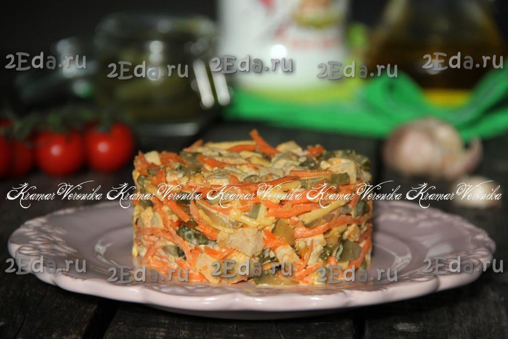 Салат Лисичка с корейской морковкой рецепт с фото пошагово