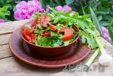 Салат с рукколой, огурцами и помидорами