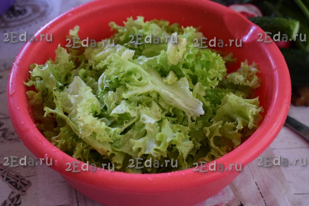 Салат из листьев салата и помидоров