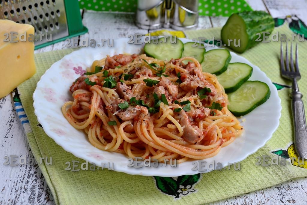 Спагетти с курицей в томатном соусе - калорийность, состав, описание - steklorez69.ru
