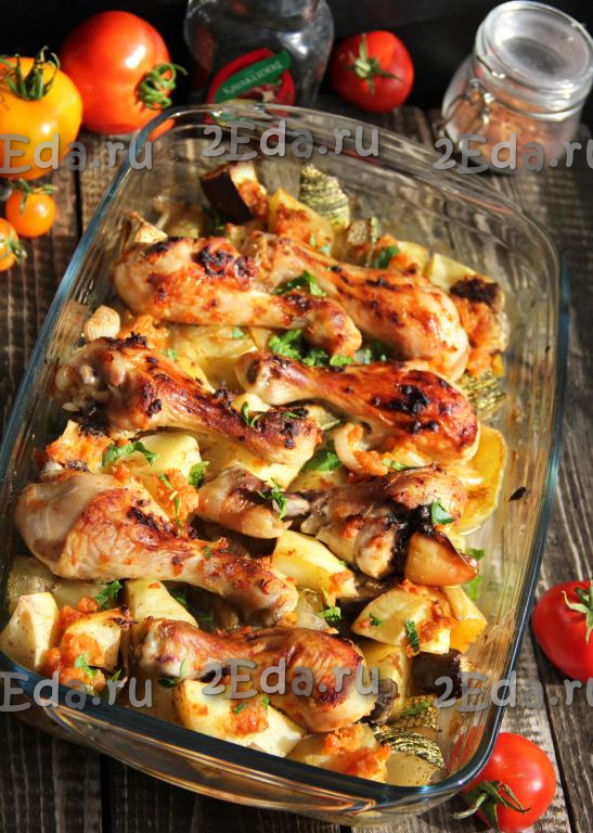 Курица с картошкой в фольге, запеченная в духовке с фото
