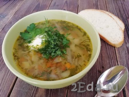 Суп с консервированным горошком и капустой