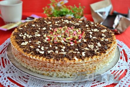 Торт из вафельных коржей с вареной сгущенкой