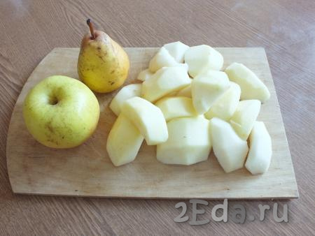 Яблоки и груши и очистите от кожуры, удалите семенные коробочки, а затем нарежьте на дольки.
