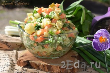 Постный салат с картофелем и солеными огурцами