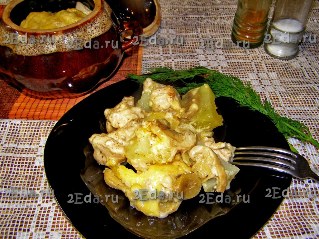 Жульен с курицей и грибами и картошкой в духовке рецепт с фото