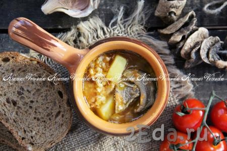 Суп из сушеных грибов с пшеном