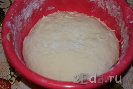 Вымешиваем тесто не менее 10-12 минут, во время замеса обильно смазывая руки маслом несколько раз и чуть сбрызгивая тесто, чтобы все ингредиенты стали однородными. Тесто получится нежным, легким и не липнущим к рукам.